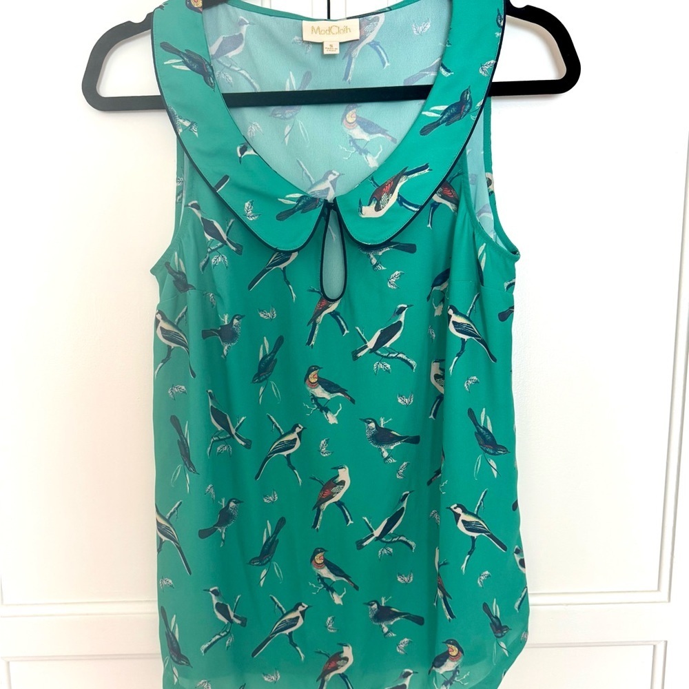 Modcloth Birds Sleeveless Blouse in Emerald